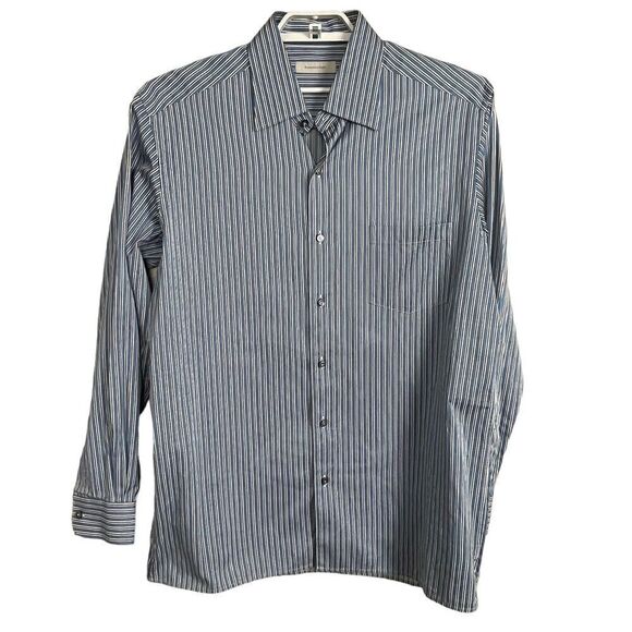 Ermenegildo Zegna Italy Size XL Button Down Long Sleeve Blue White Striped Shirt - Picture 1 of 8